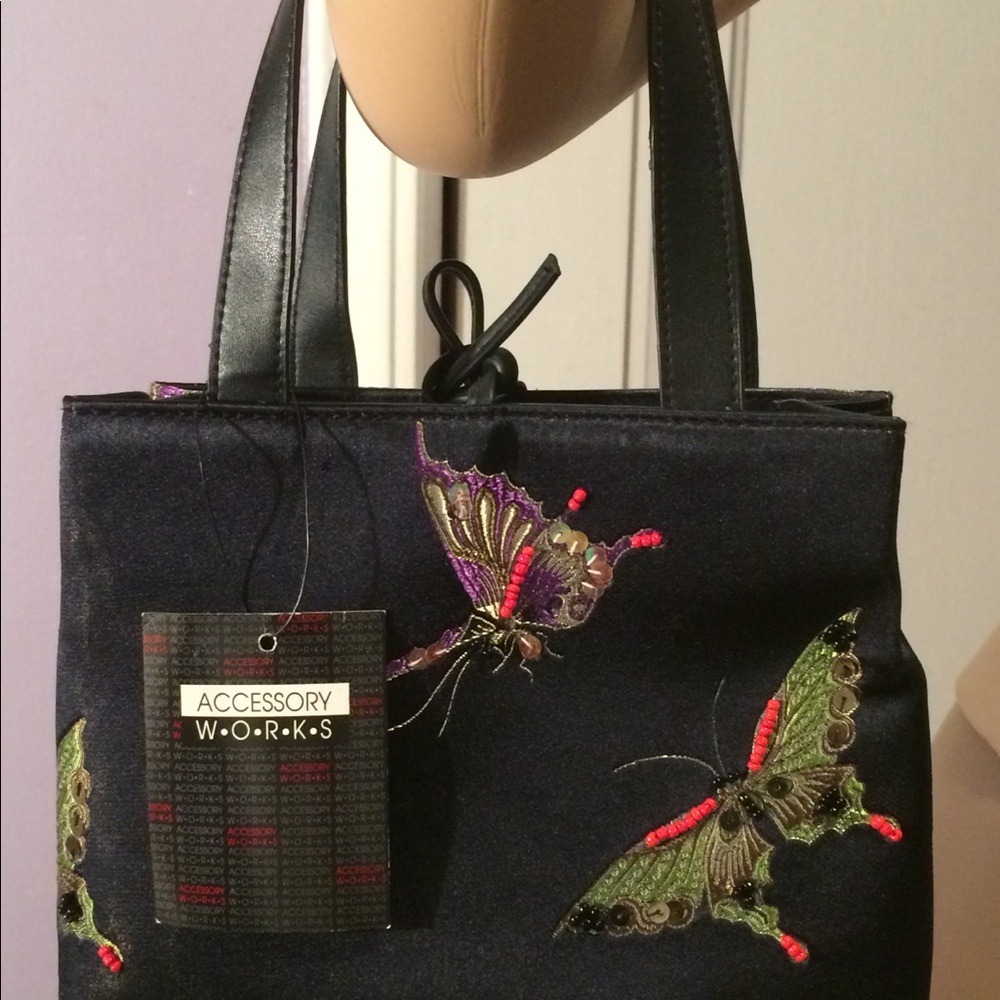 Black Butterfly Beaded Bag Purse